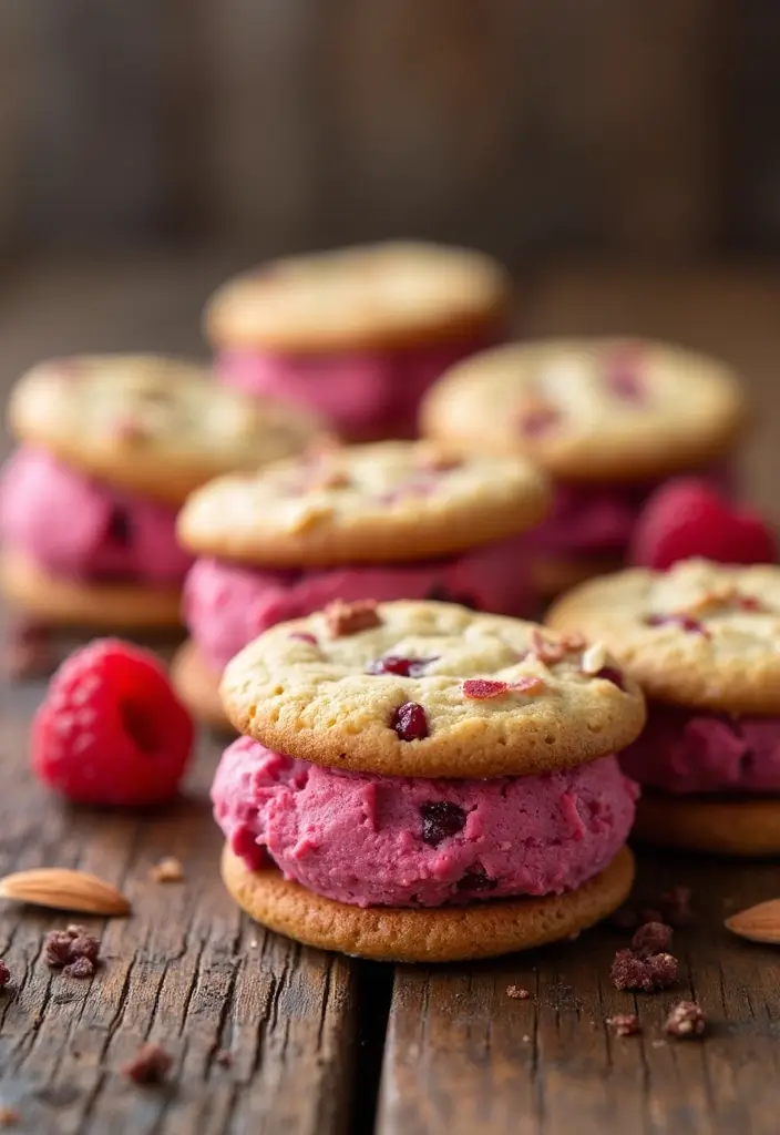 26 Creative Ice Cream Sandwich Recipes You’ll Want to Save 4 26 Creative Ice Cream Sandwich Recipes You’ll Want to Save - 4. Raspberry Almond Ice Cream Sandwiches