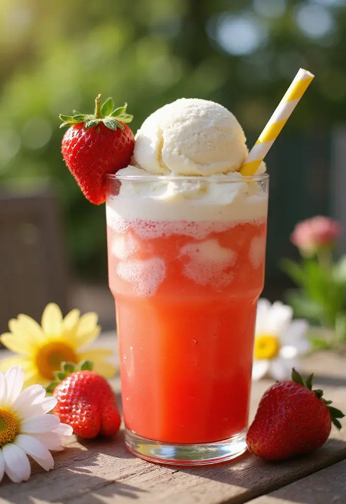 30 Ice Cream Float Recipes Everyone Can Enjoy - 2. Strawberry Lemonade Float