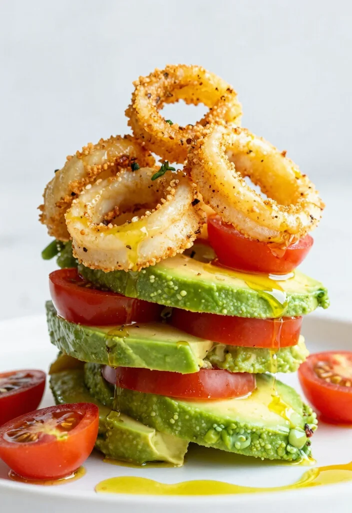 10 Keto Calamari Recipes for Crispy Low Carb Seafood 8. Avocado and Tomato Keto Calamari Stack 0